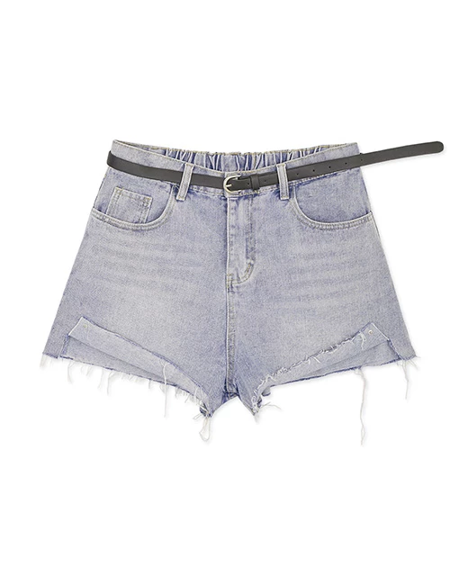 Frayed Belted Denim Jeans Shorts