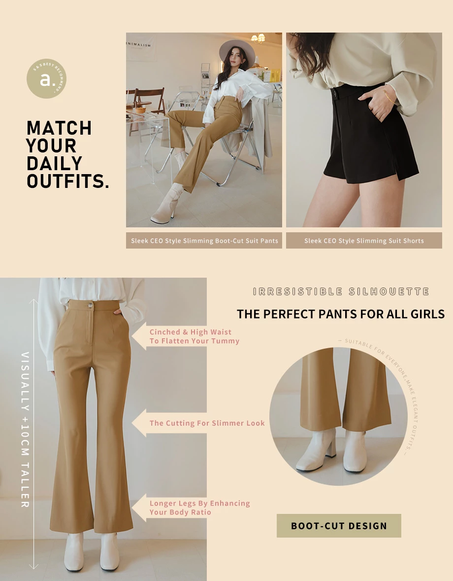 Sleek CEO Style Slimming Boot-Cut Suit Pants