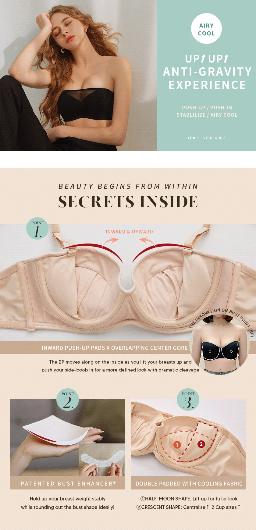 AIRY Cooling Sweetheart Push-Up Tube Bra