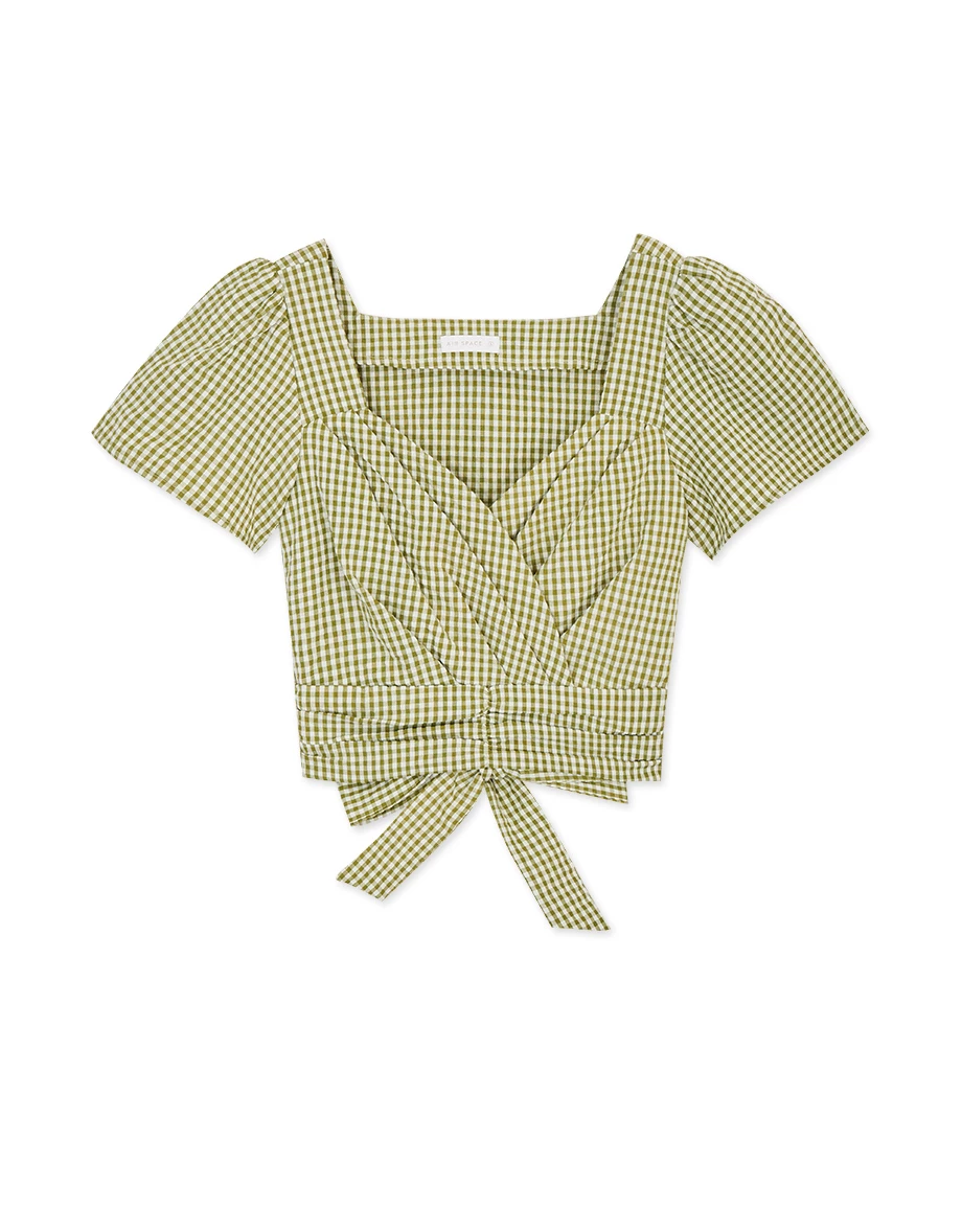 Deep V Tie-Back Gingham Top Deep V Tie-Back Gingham Top