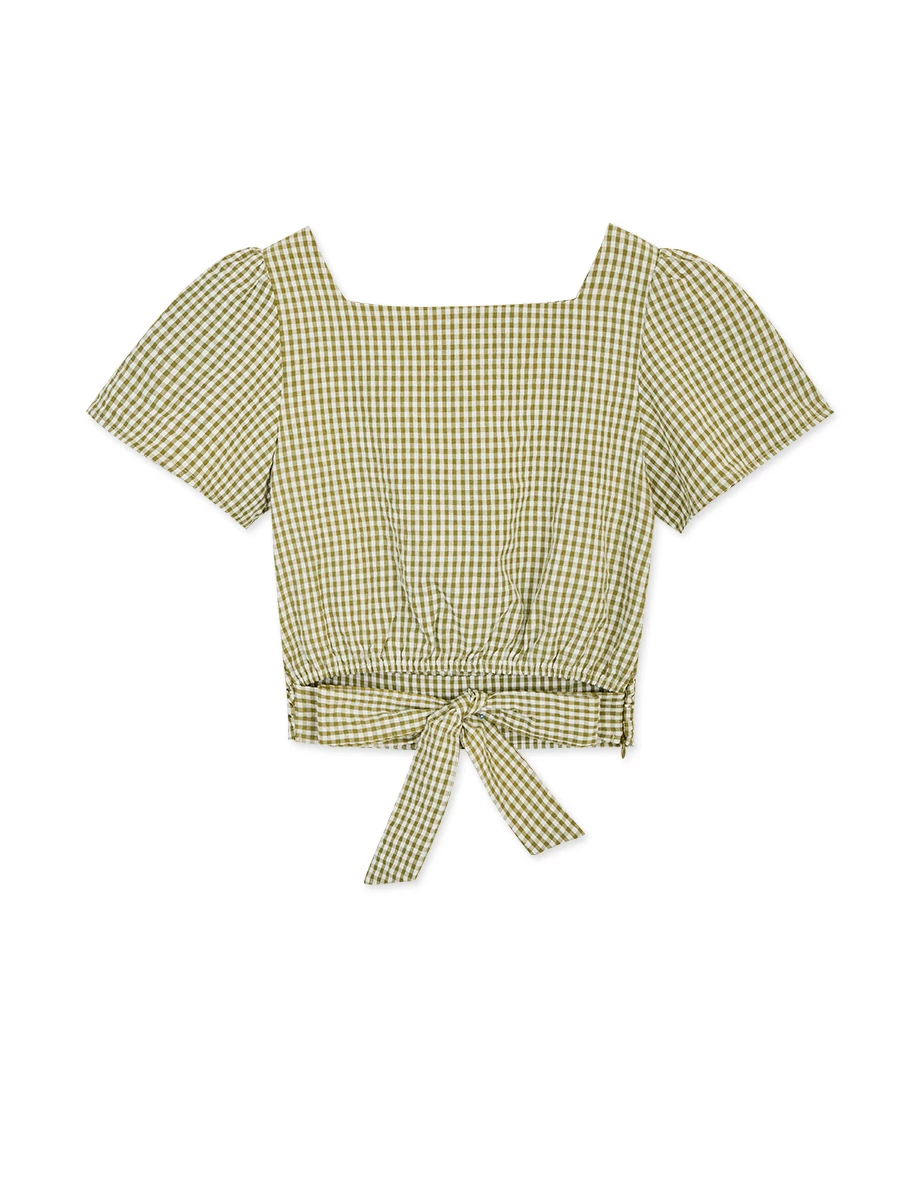 Deep V Tie-Back Gingham Top Deep V Tie-Back Gingham Top
