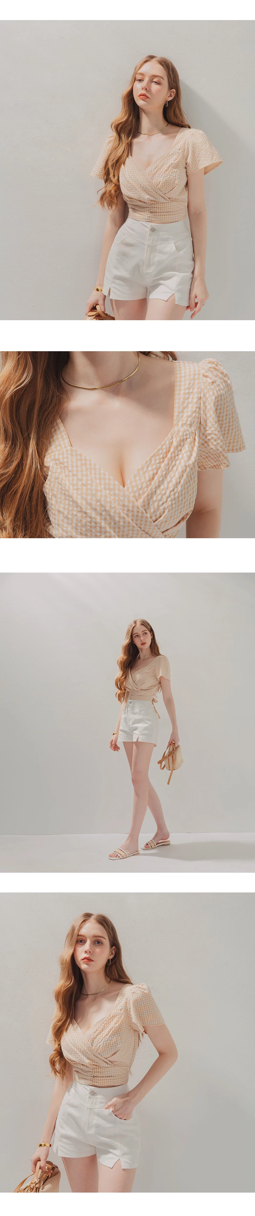 Deep V Tie-Back Gingham Top Deep V Tie-Back Gingham Top