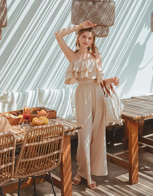 Layered-Ruffle Tube Jumpsuit (With Belt)