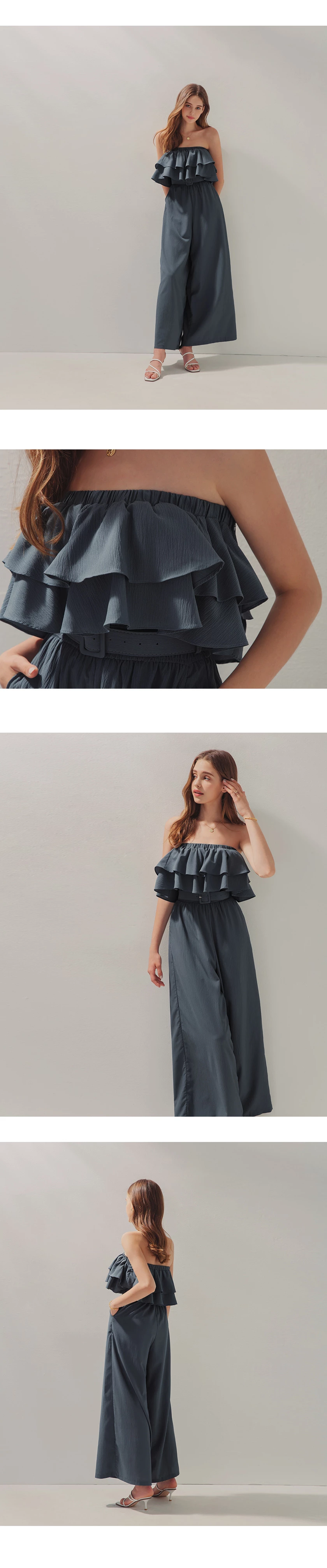 Layered-Ruffle Tube Jumpsuit (With Belt) Layered-Ruffle Tube Jumpsuit (With Belt)