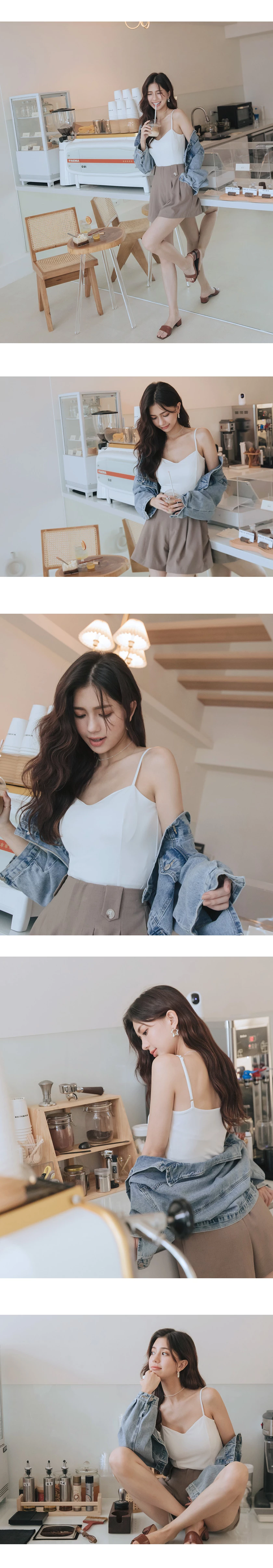 莫代爾涼感細肩V領背心(附胸墊)
