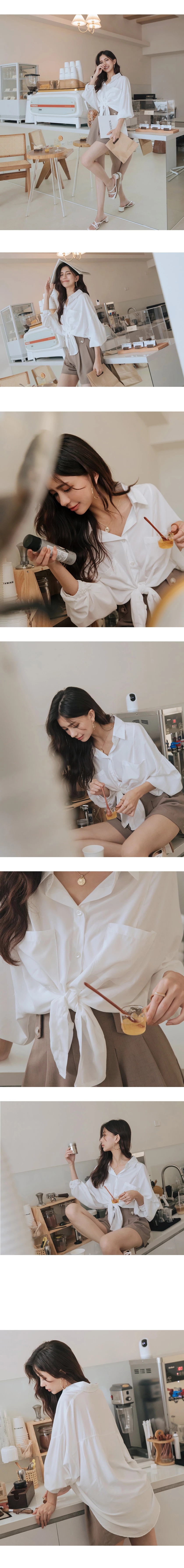 慵懶澎袖涼感襯衫