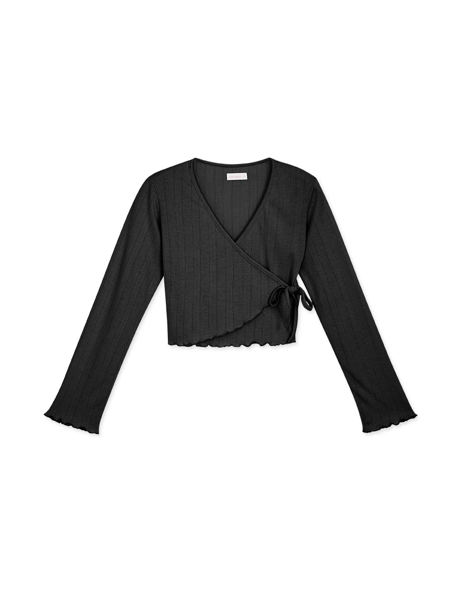 Criss-Cross Lettuce-Edge Hem Side-Tie Crop Top