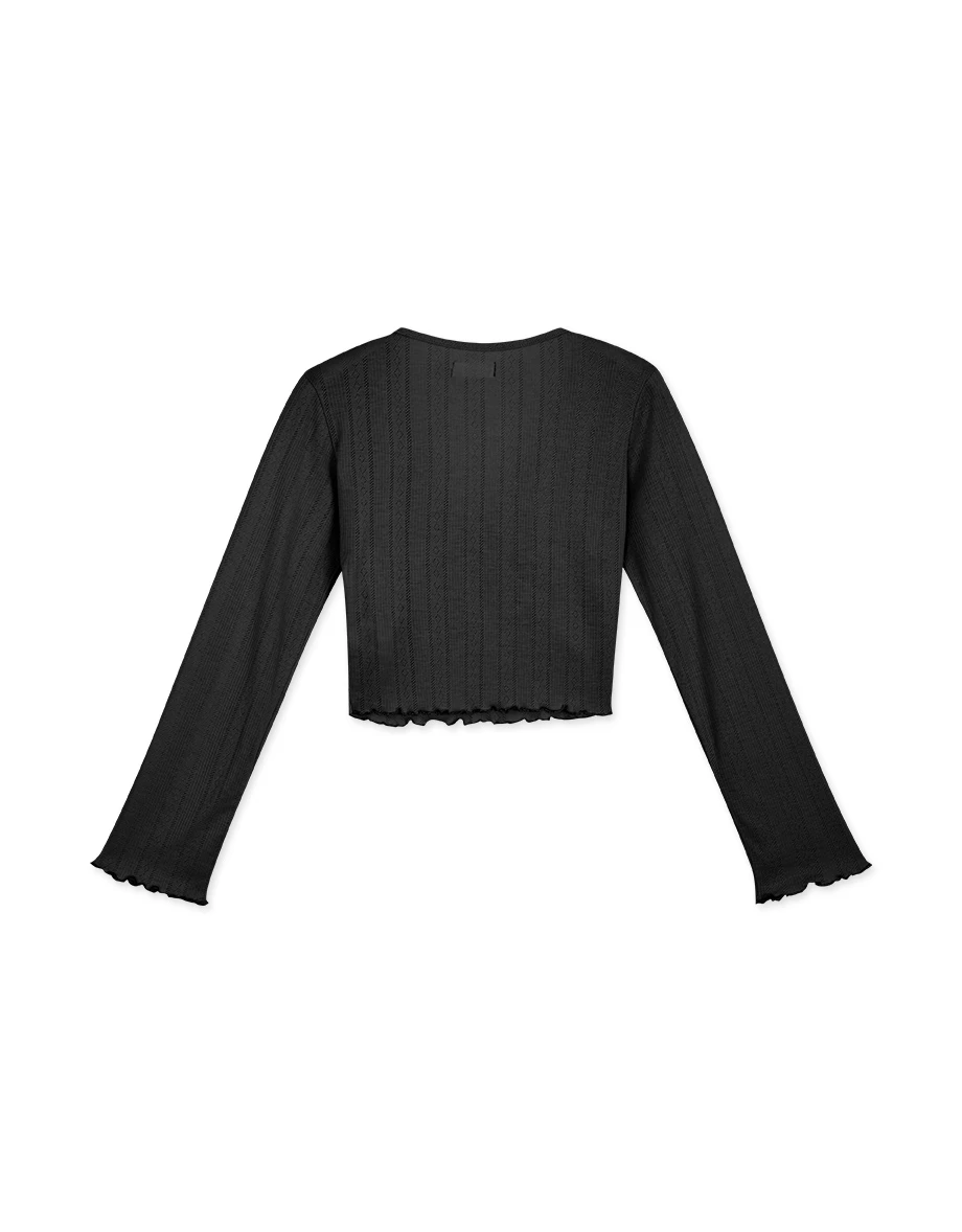 Criss-Cross Lettuce-Edge Hem Side-Tie Crop Top