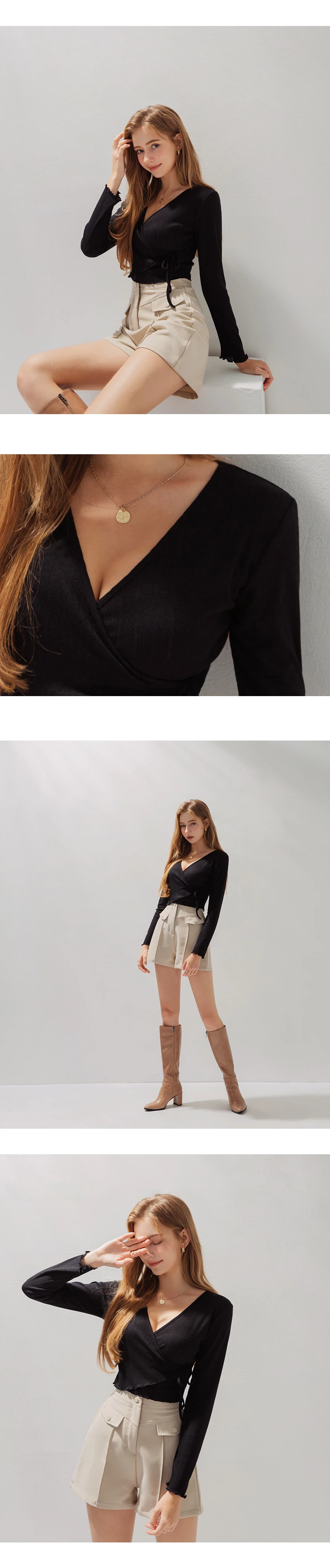 Criss-Cross Lettuce-Edge Hem Side-Tie Crop Top