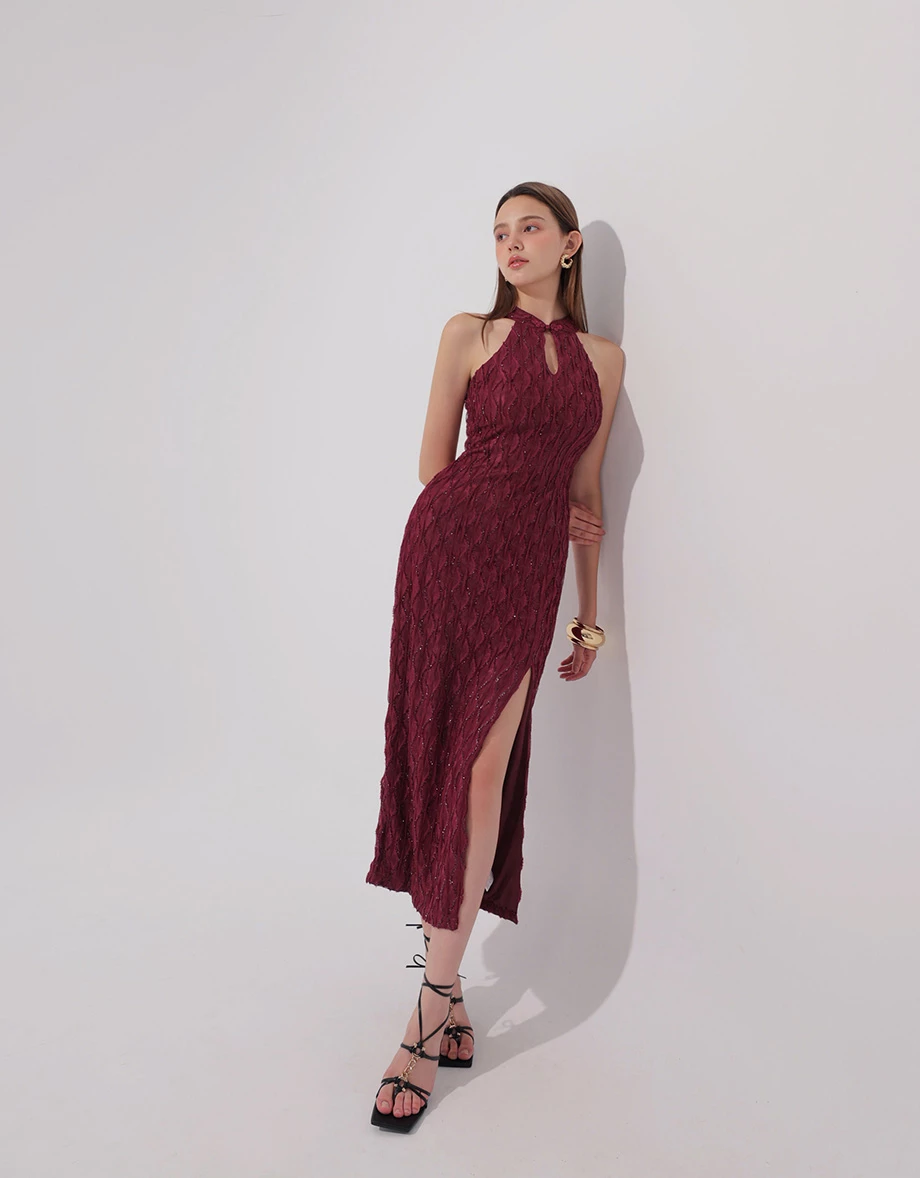 Qipao DRESS Mermaid Fabric Halter Neck Cheongsam Maxi Midi Dress