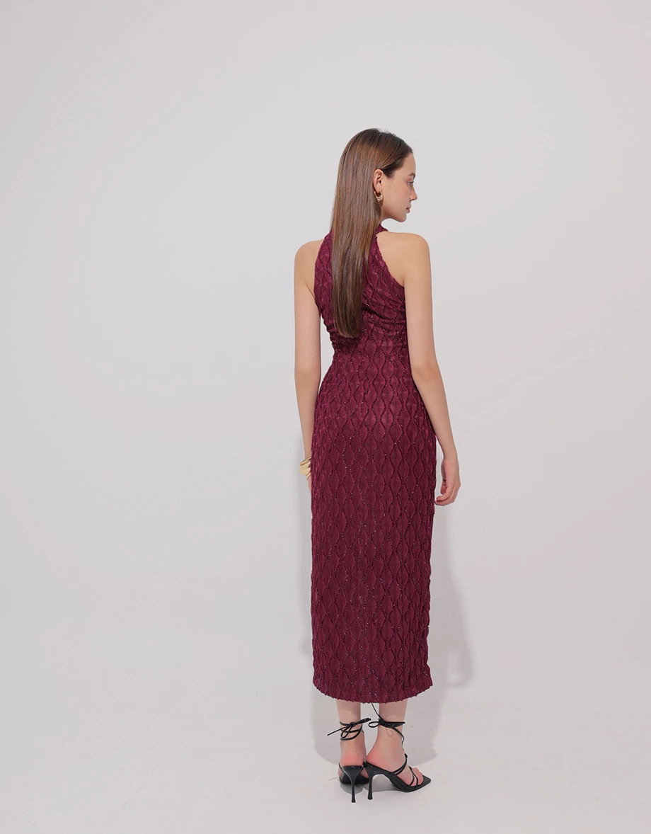 Qipao DRESS Mermaid Fabric Halter Neck Cheongsam Maxi Midi Dress