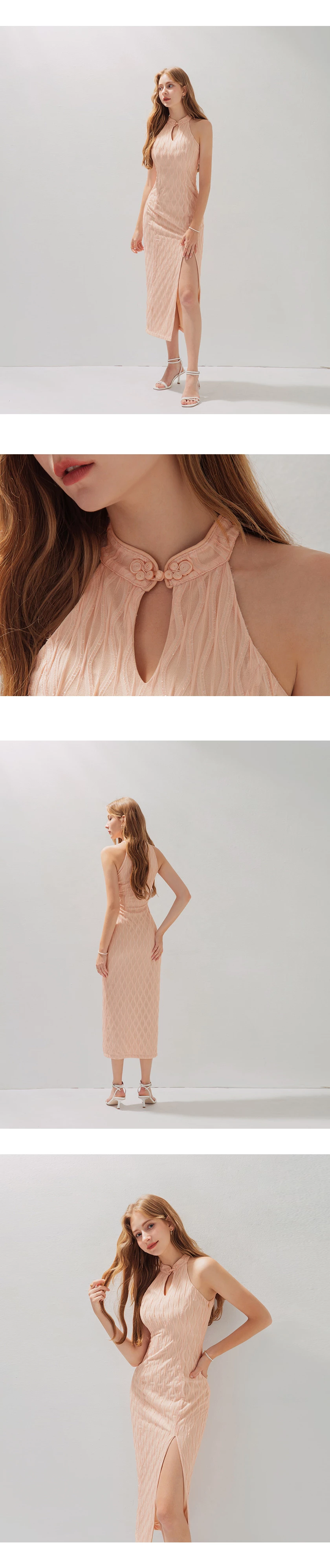 Qipao DRESS Mermaid Fabric Halter Neck Cheongsam Maxi Midi Dress