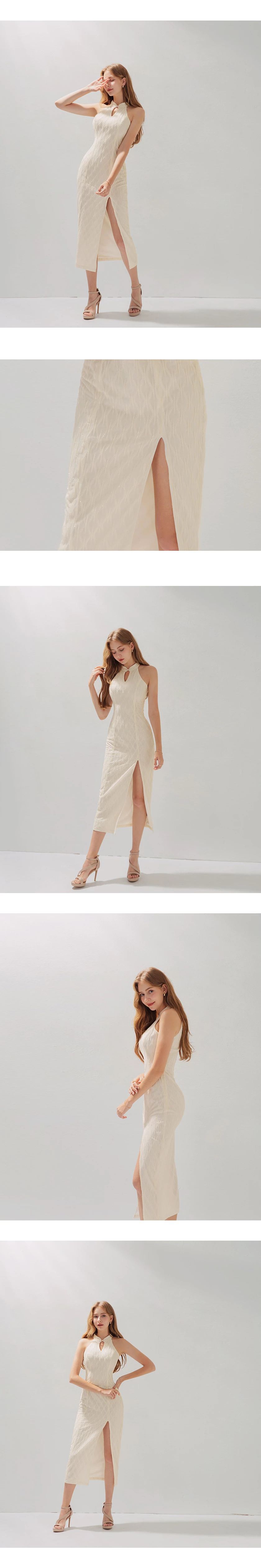 Qipao DRESS Mermaid Fabric Halter Neck Cheongsam Maxi Midi Dress