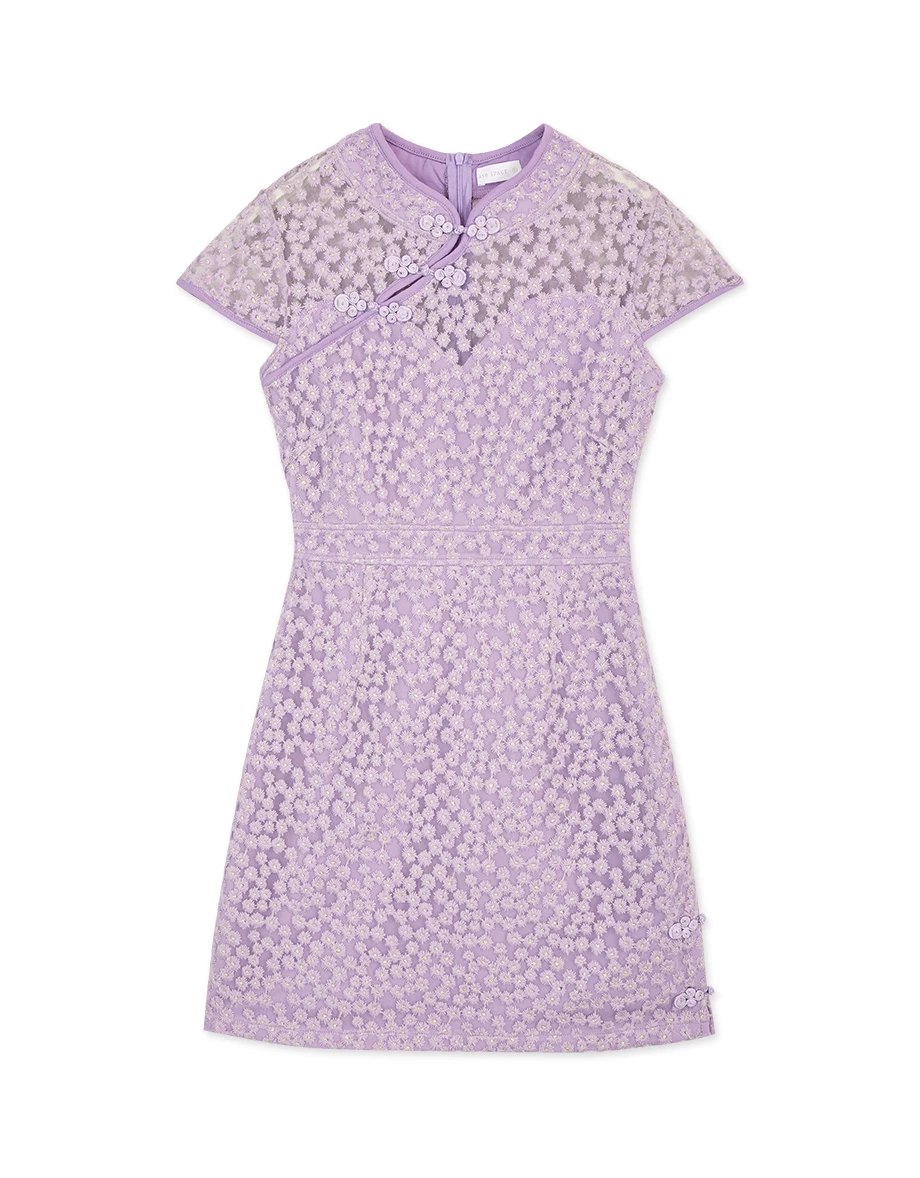 Qipao DRESS With Side Slit Lace Mini Exclusive Design Cheongsam
