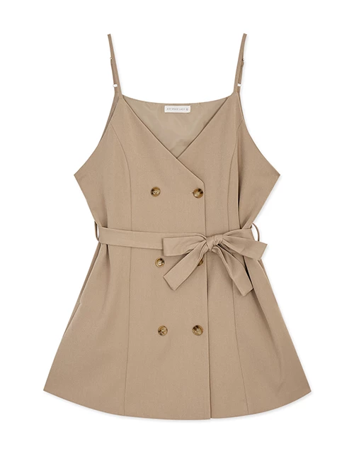 Korean Style Thin Straps Double- Belted Mini Dress