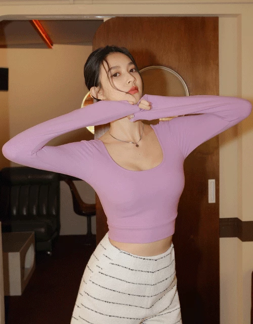 WARM↑UP大U領輕絨短版發熱BRA TOP