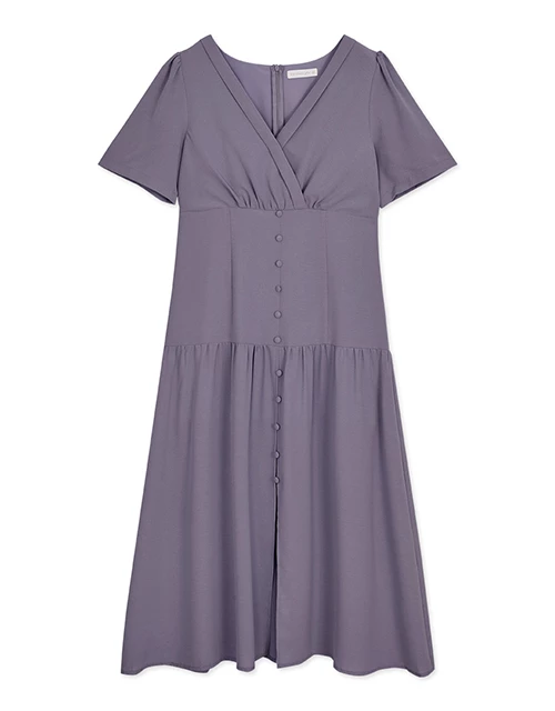 Soigné V-Neck Button-Down Splice Slit Maxi Dress