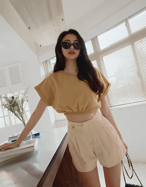 Basic Versatile Cinched Waist Crop Top