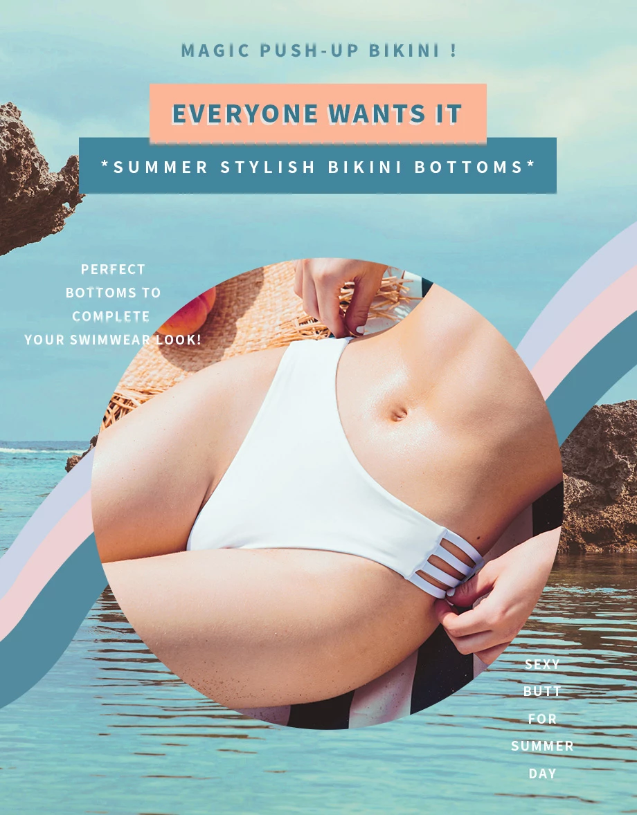 Bikini BOTTOMS High Waisted Side Wide Strap Weave Bikini Bottom