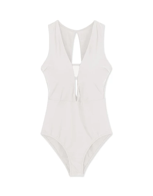 【TIFFANY】Deep V Hollow One-Piece Swimsuit Push Up Bra Padded