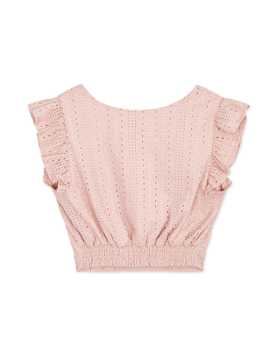 Eyelet Lace Ruffled Sleeve Crop Top