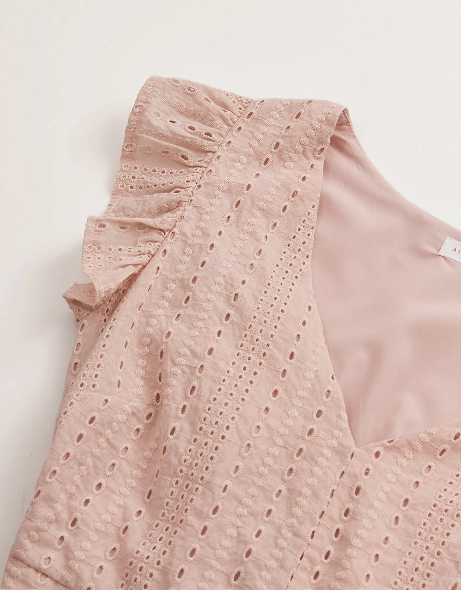 Eyelet Lace Ruffled Sleeve Crop Top