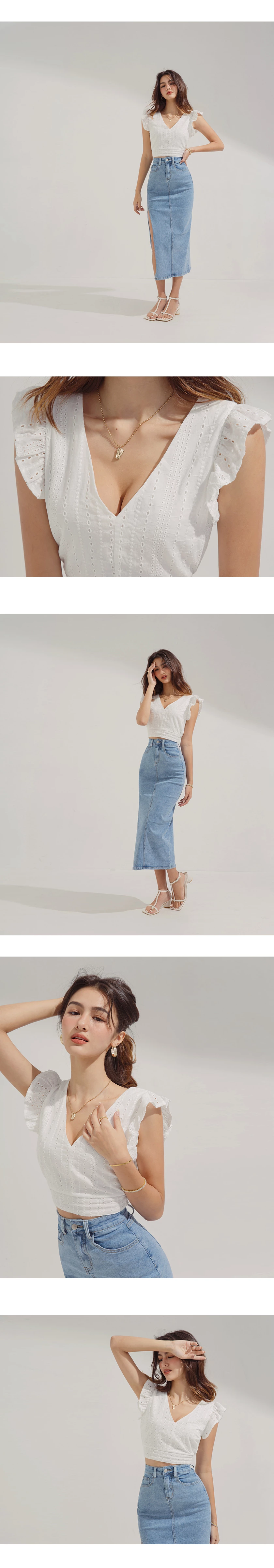 Eyelet Lace Ruffled Sleeve Crop Top