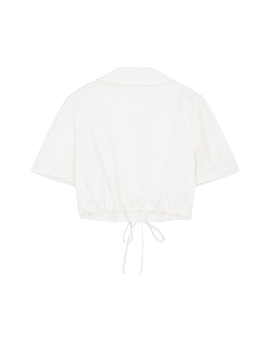 Double Pockets Waist Drawstring Crop Blouse Shirt