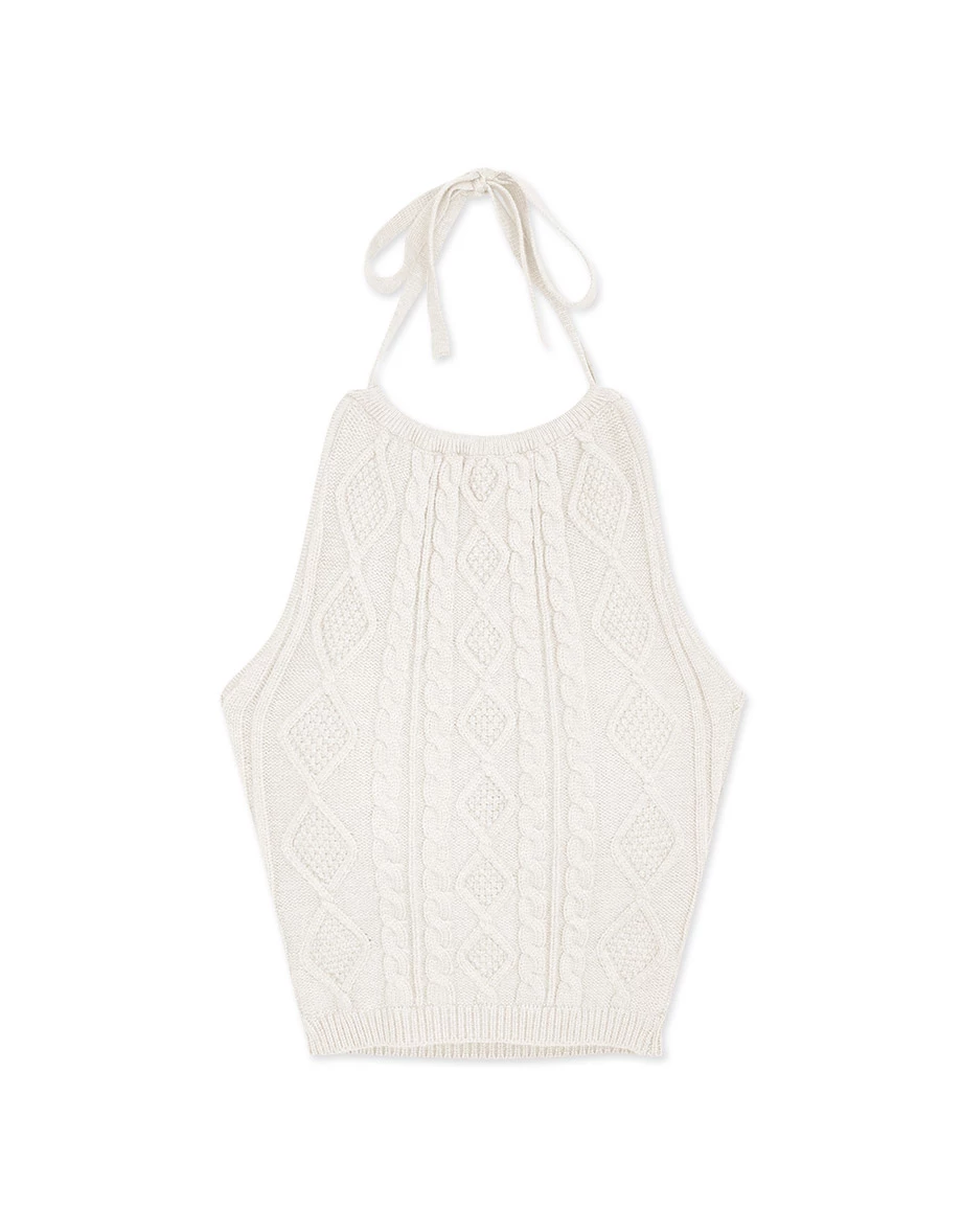 Cut Shoulder Strap Short Twist Knit Cami Top(With Padding)
