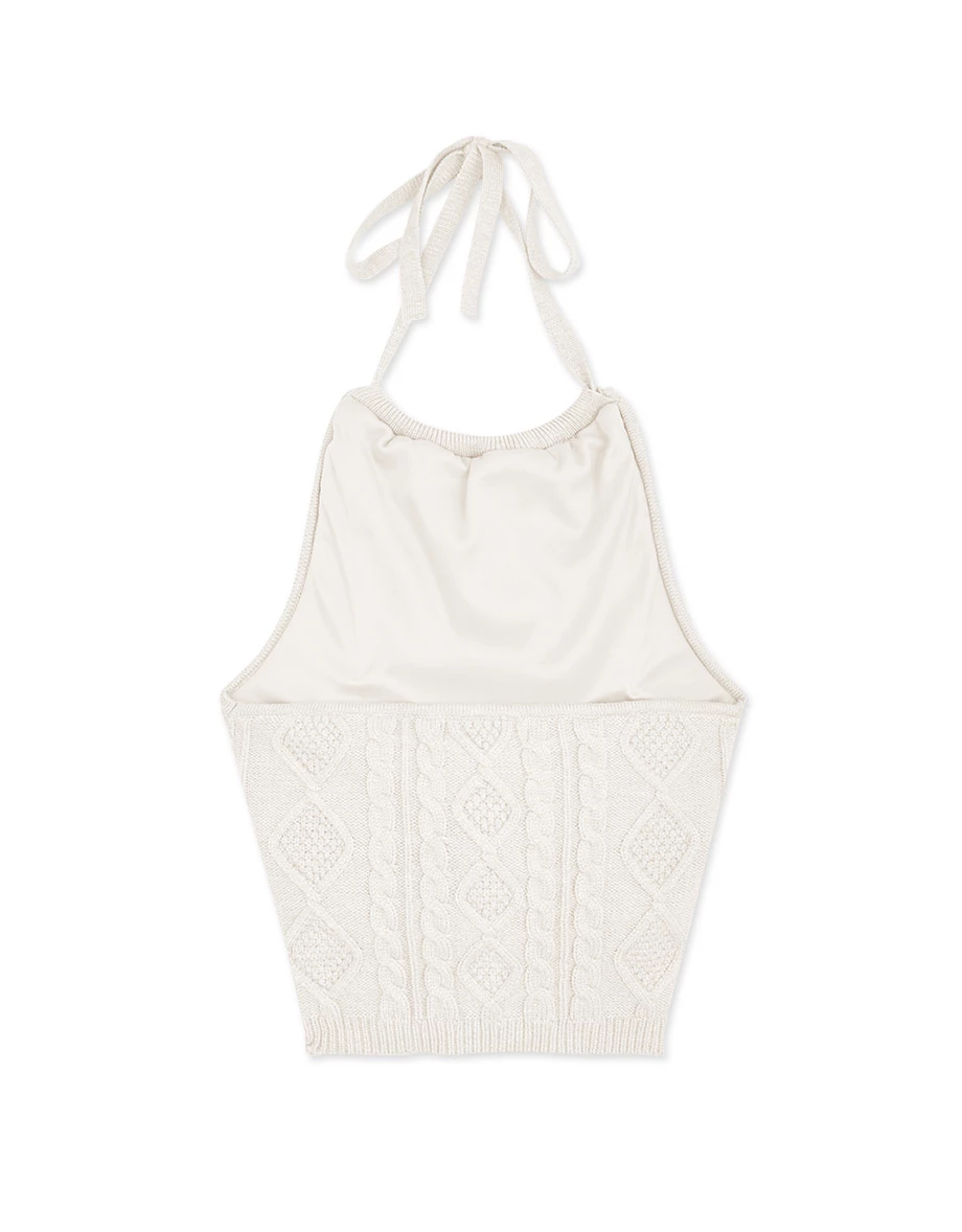 Cut Shoulder Strap Short Twist Knit Cami Top(With Padding)