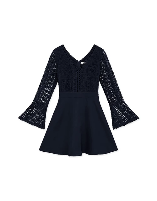 V-Neck Translucent Lace Wide Sleeve Mini Dress V-Neck Translucent Lace Wide Sleeve Mini Dress
