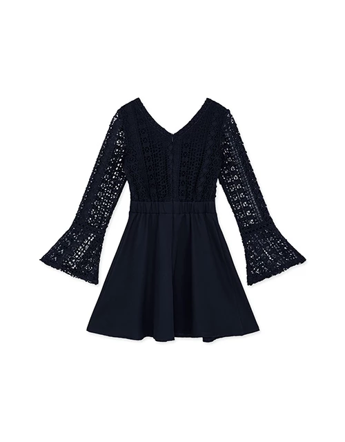 V-Neck Translucent Lace Wide Sleeve Mini Dress V-Neck Translucent Lace Wide Sleeve Mini Dress