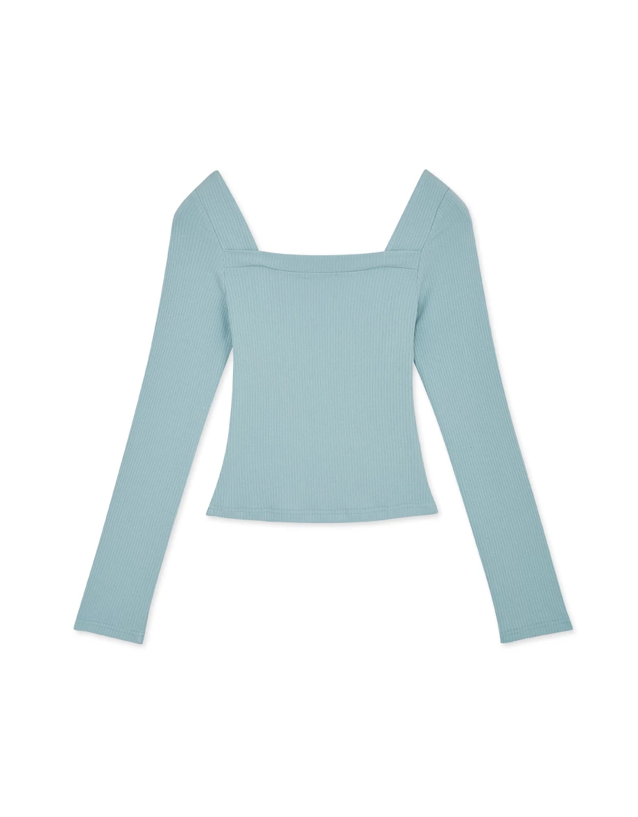 Square Neck Scrunch Long Sleeve Top