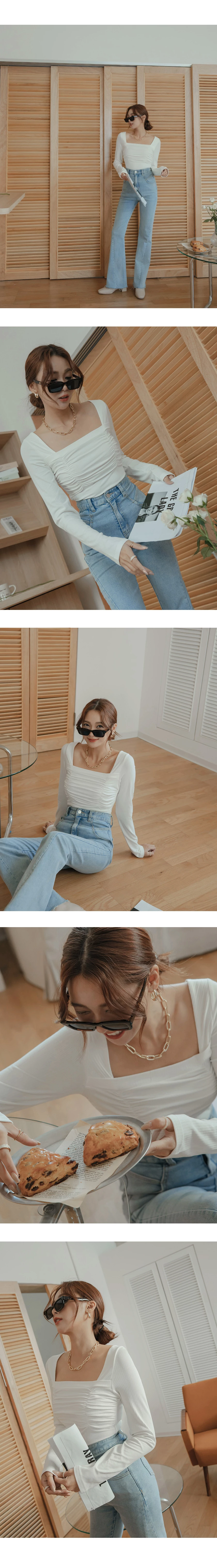 Square Neck Scrunch Long Sleeve Top