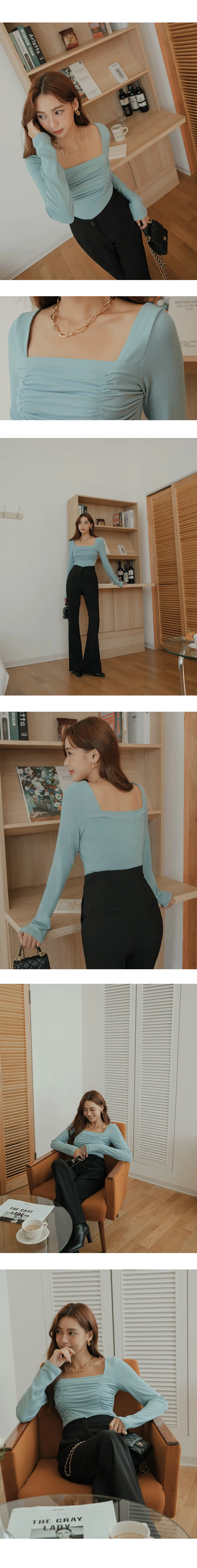 Square Neck Scrunch Long Sleeve Top