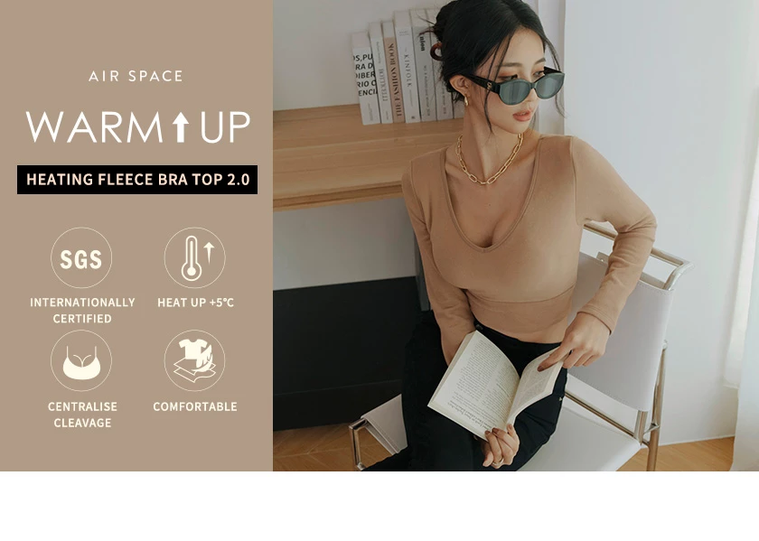 【Warm↑ Up】V Neck Warm Up Heated Crop Bra Top