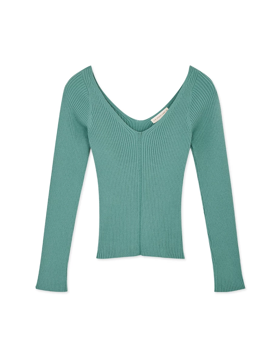 V Neck Long Sleeve Knit Fit Top V Neck Long Sleeve Knit Fit Top