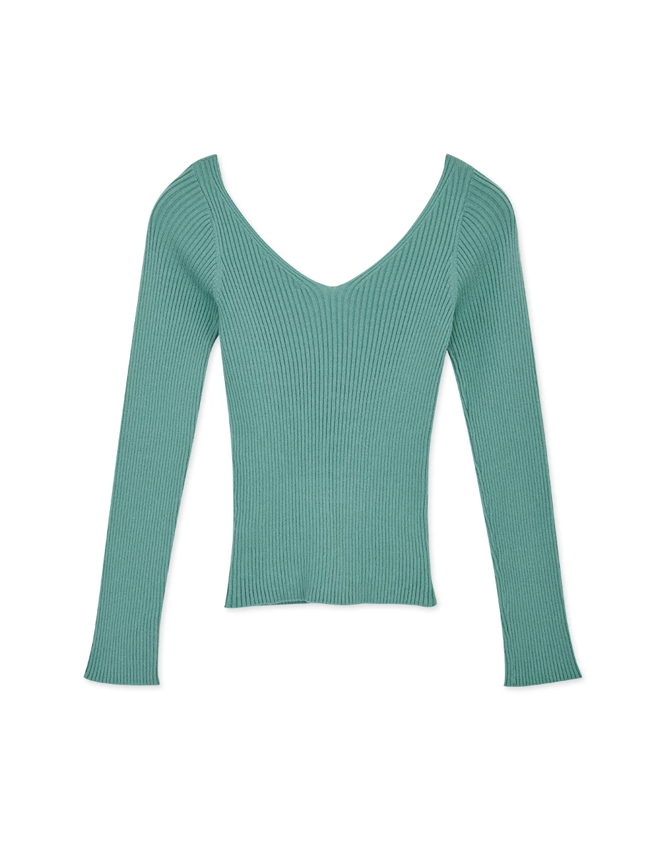 V Neck Long Sleeve Knit Fit Top V Neck Long Sleeve Knit Fit Top