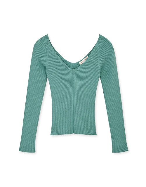 V Neck Long Sleeve Knit Fit Top