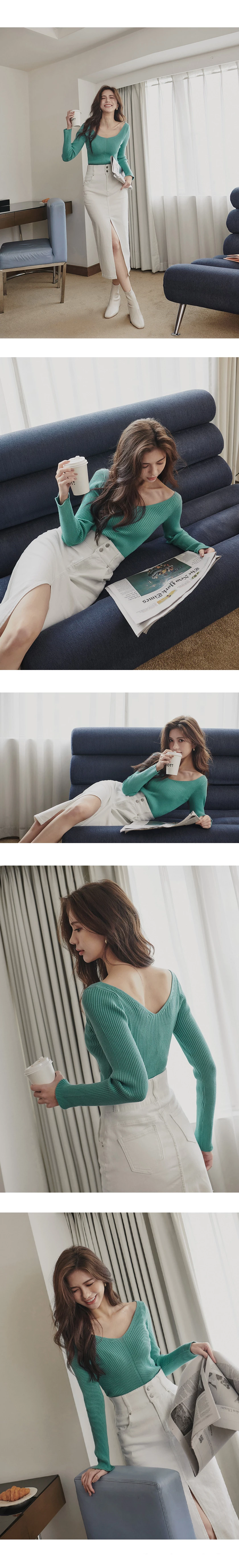 V Neck Long Sleeve Knit Fit Top V Neck Long Sleeve Knit Fit Top