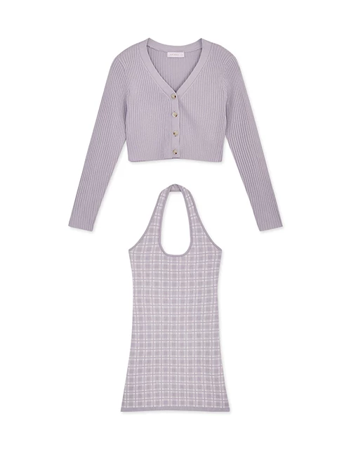 Halter Neck Two Piece Plaid Tank Dress