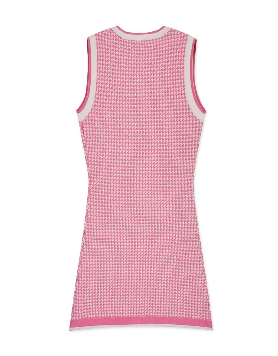 Houndstooth Contrast Gold Buckle Mini Dress