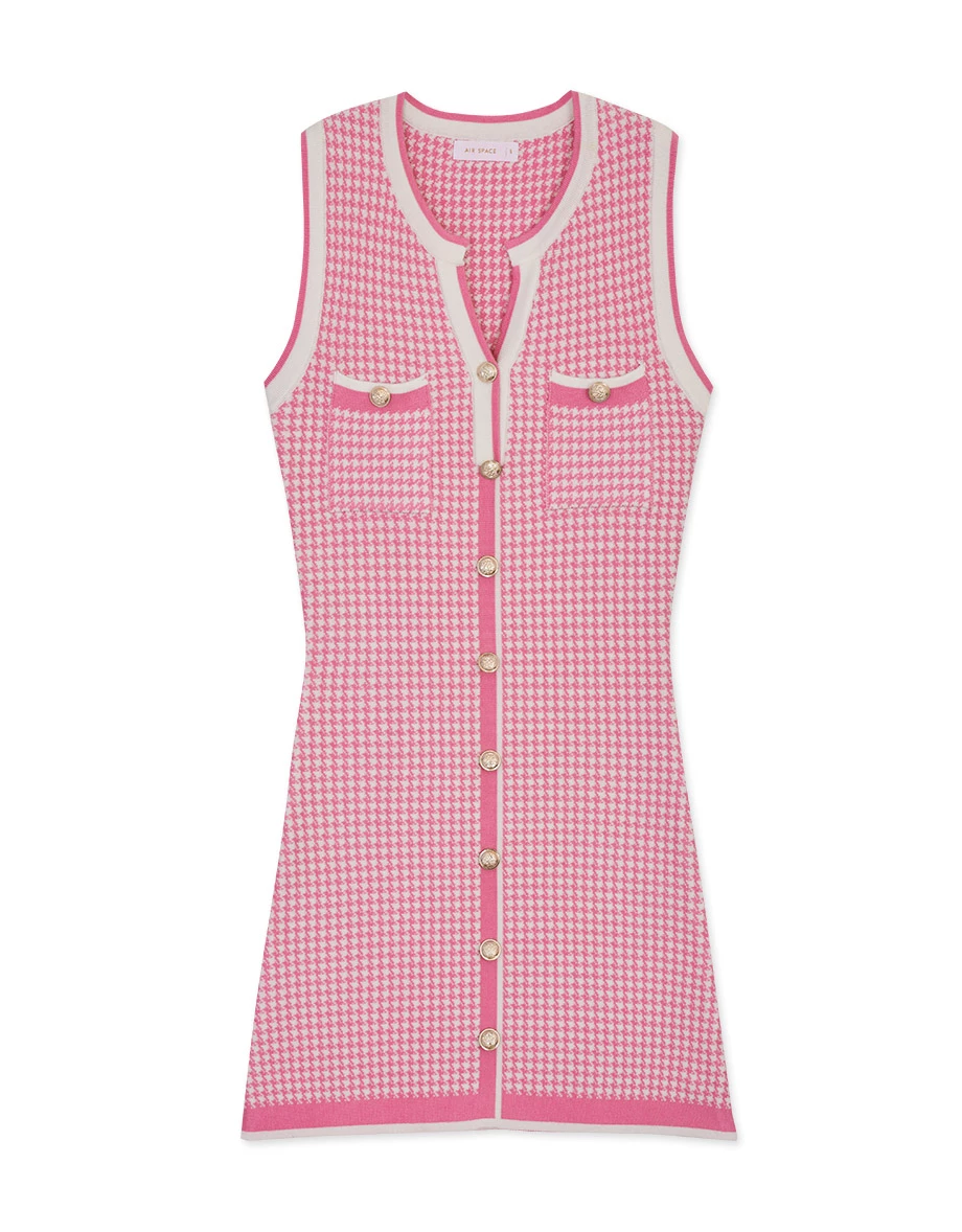Houndstooth Contrast Gold Buckle Mini Dress Houndstooth Contrast Gold Buckle Mini Dress