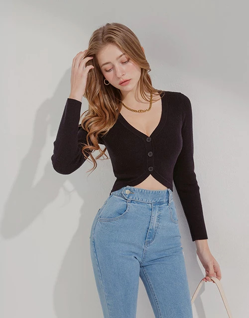 V Neck Irregular Knit Crop Top V Neck Irregular Knit Crop Top