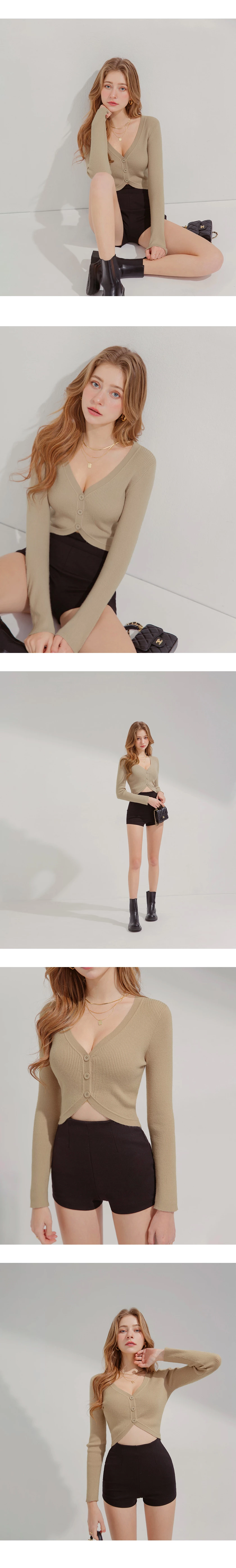 V Neck Irregular Knit Crop Top