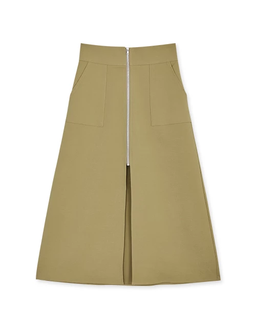 Front Zipper Slit Maxi Skirt