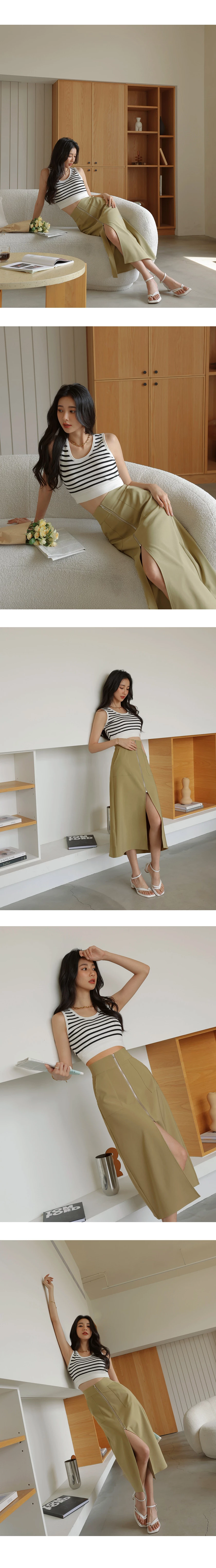 Front Zipper Slit Maxi Skirt