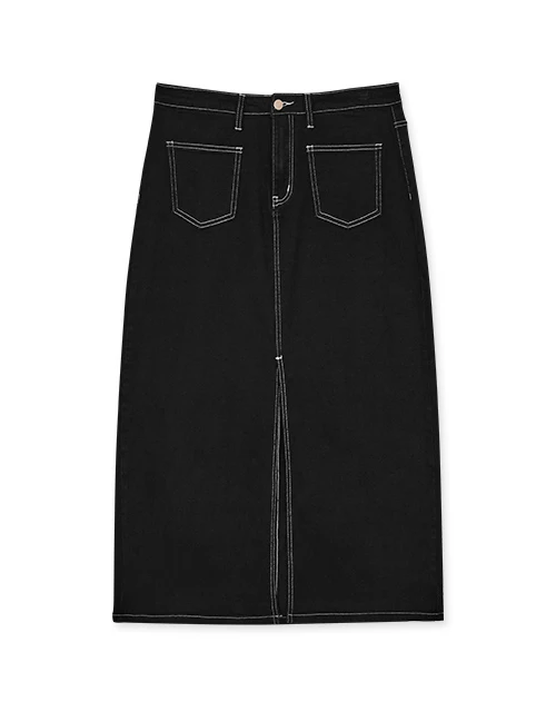 Front Slit Stitched Denim Jeans Maxi Skirt Front Slit Stitched Denim Jeans Maxi Skirt
