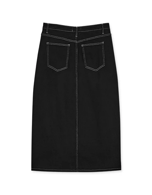 Front Slit Stitched Denim Jeans Maxi Skirt Front Slit Stitched Denim Jeans Maxi Skirt