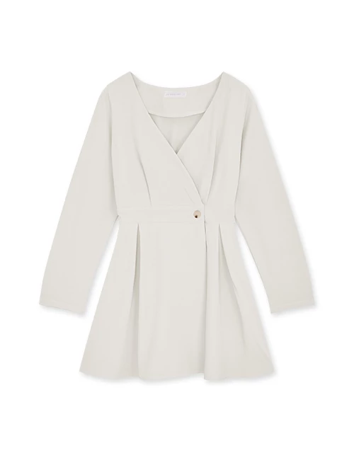 Overlap V Neck Side Button Loose Mini Dress